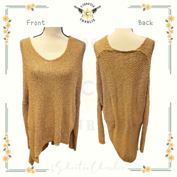 FREE PEOPLE Womens Cotton Blend Brown Tan Oversized Hi-Low Boho Sweater Sz XS - Picture 1 of 3